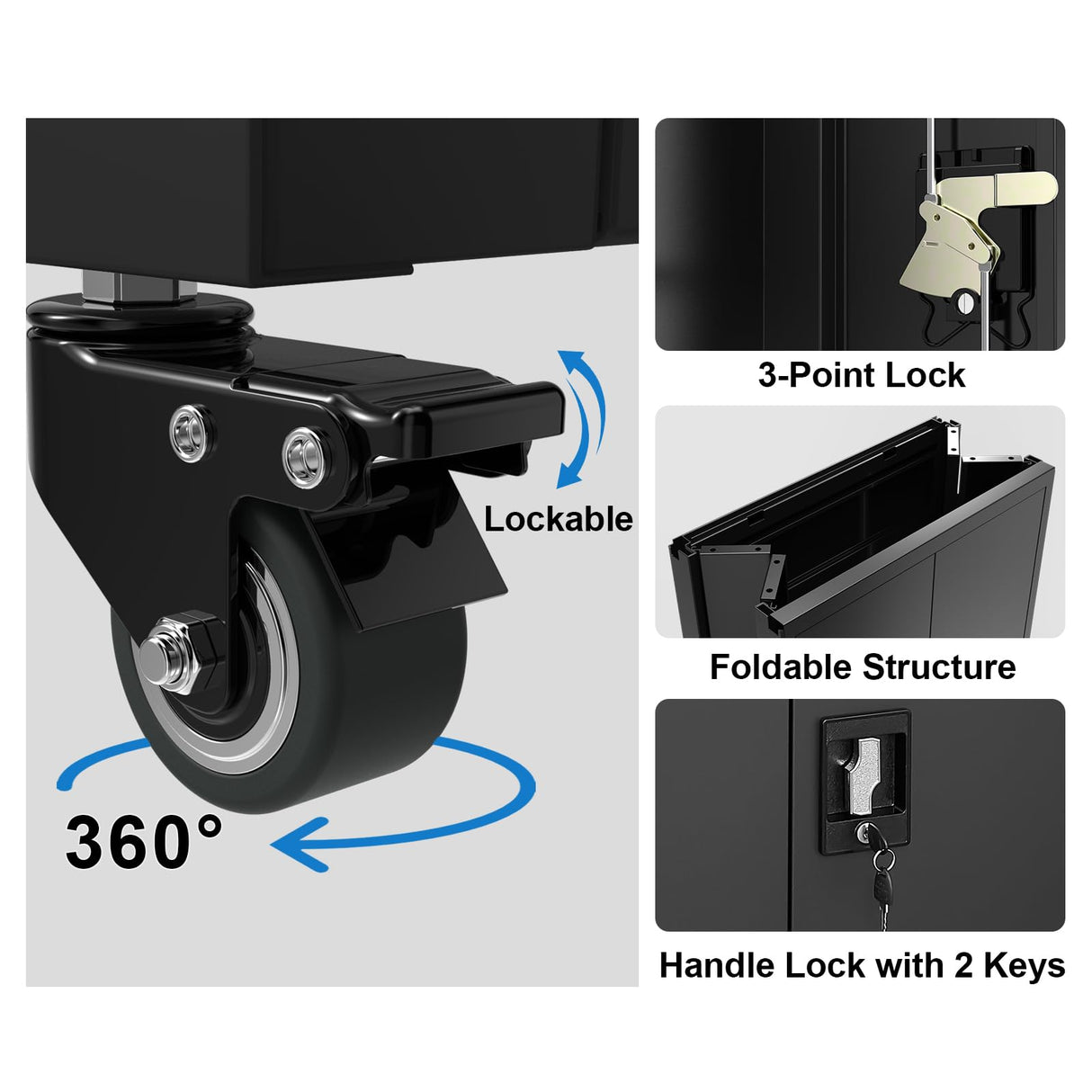 GREATMEET 31.5" H Lockable Storage Cabinet, Small Locking Cabinet with Doors and Adjustable Shelves, Metal Garage Storage Cabinets, Utility Cabinets for Office,Home,Garage,Classroom, Black GREATMEET
