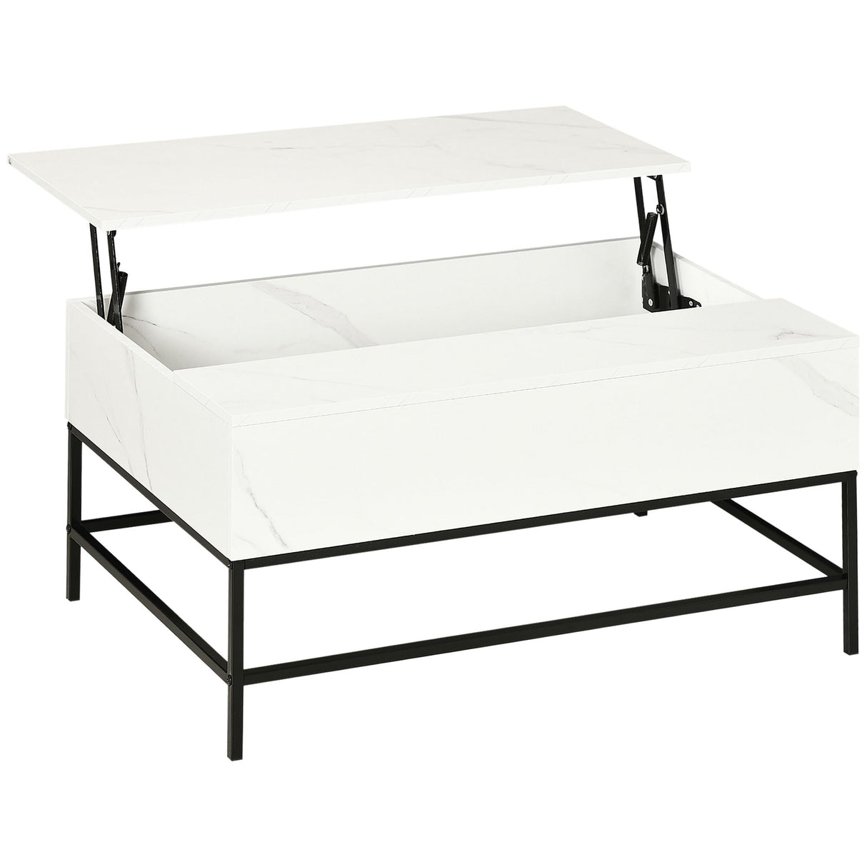 HOMCOM Modern Lift Top Coffee Table with Hidden Storage Compartment and Metal Legs, for Living Room, Home Office, White HOMCOM