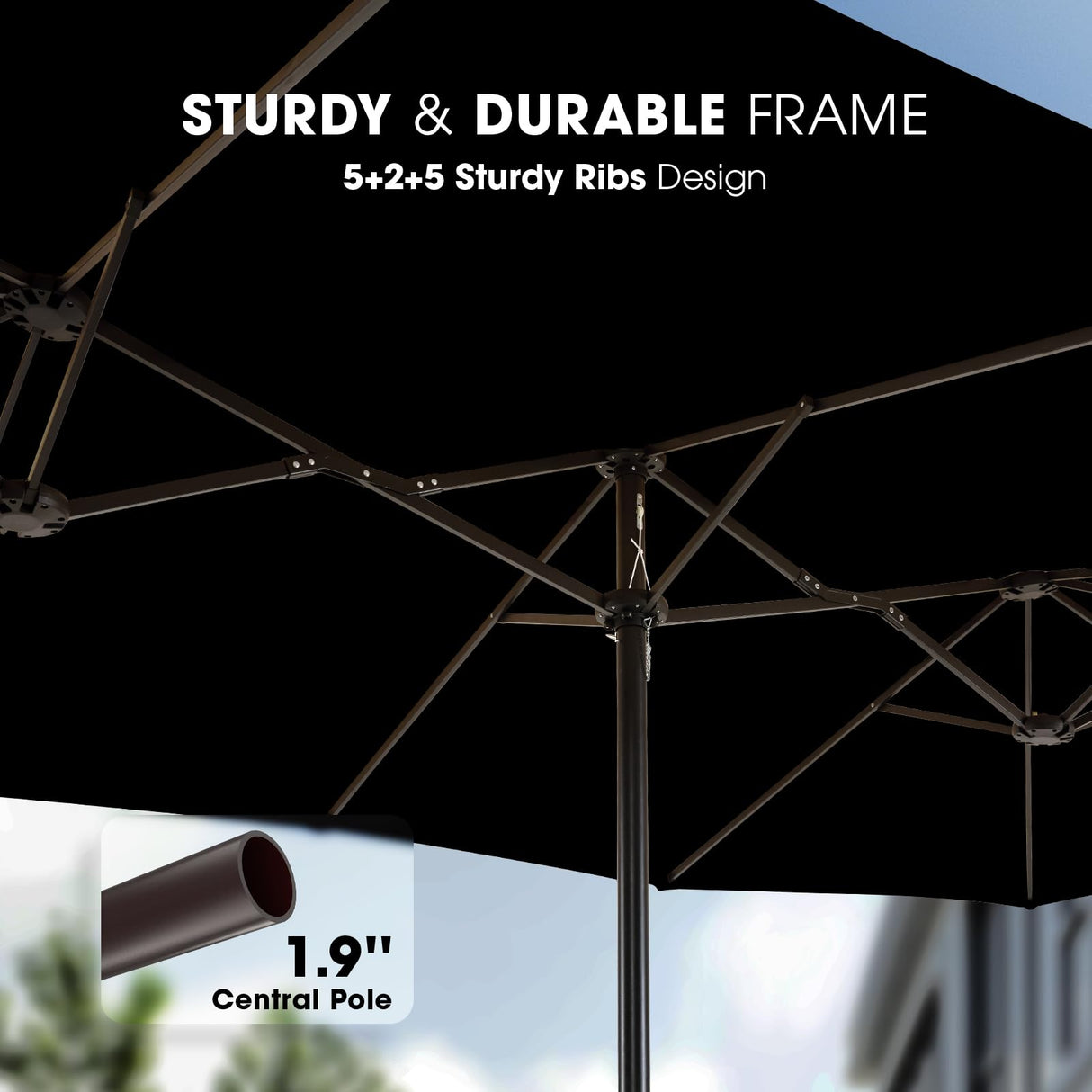 wikiwiki 15ft Large Patio Umbrellas with Base Included, Outdoor Double-Sided Umbrella with Crank Handle, Powerful UV Protective, for Pool Lawn Garden, Black wikiwiki