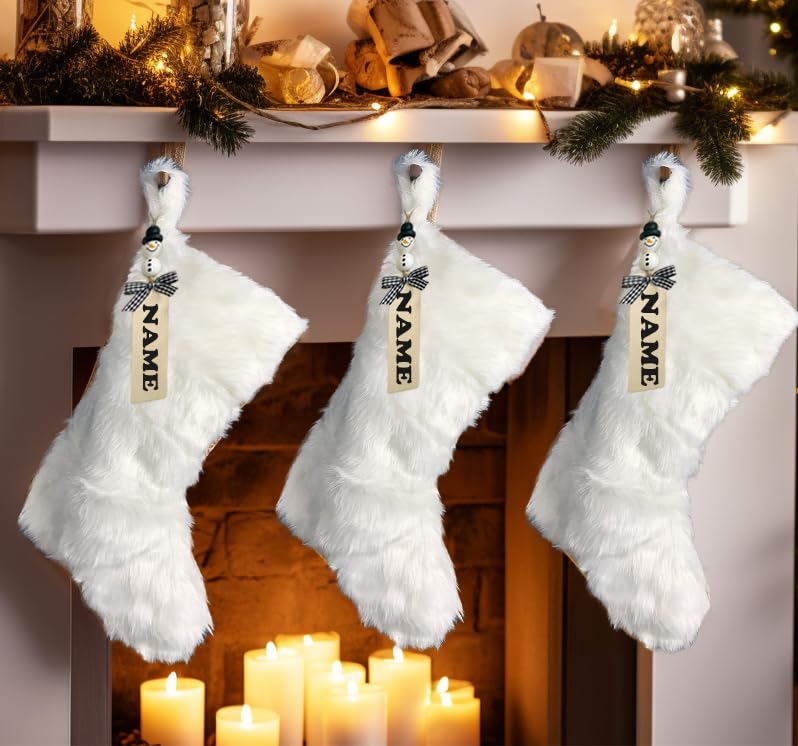AOGU 3 Pack 18 Inch Snowy White Christmas Stockings Faux Fur Xmas Christmas Stockings Hanging Ornaments Candy Gift Bags for Christmas Decorations AOGU