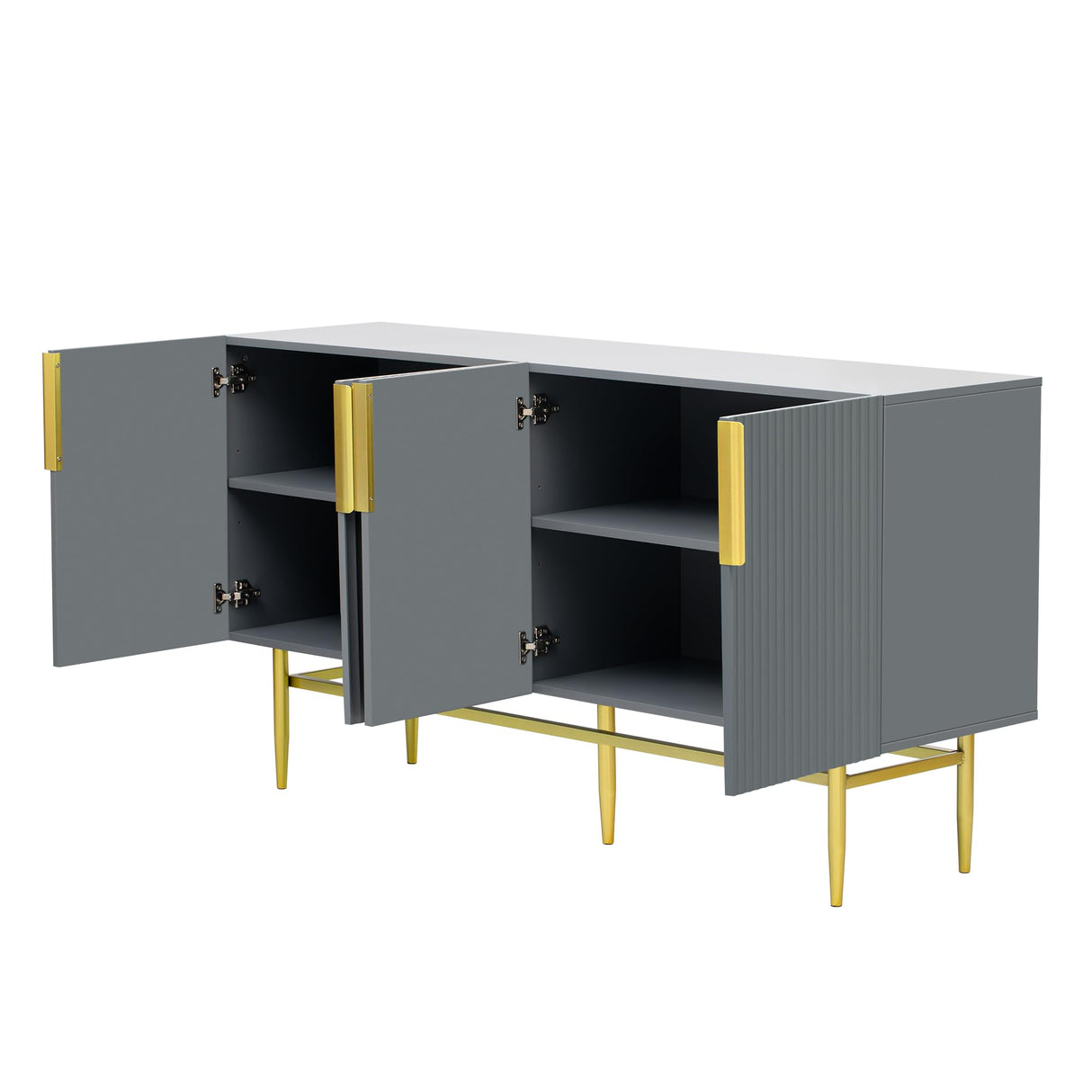 NicBex Modern Elegant Sideboard Cabinet,Large Buffet Storage Cabinet with Gold Metal Handle,4-Door Sideboard Buffet Cabinet for Living Room,Bedroom and Hallway,Gray NicBex