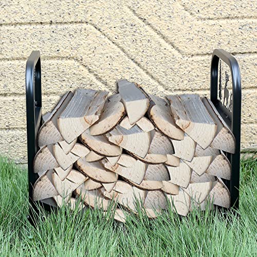 Firewood Rack Outdoor-Heavy Duty Indoor Wood Storage Black Powder Coated Steel Log Rack Wood Holder for Fireplace,Patio, Wood Pile Storage Stacker Organizer with Christmas Elements HomeJayde