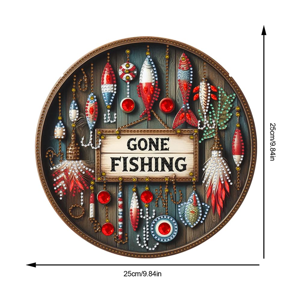 POETRYDRAW DIY Hanging Diamond Art Pendant Kit Outdoor Fishing, Special Crystal Diamonds Painting Ornament for Adults, 5D Diamond Art Suncatchers Double Sided Board Gem Painting Box Kit POETRYDRAW