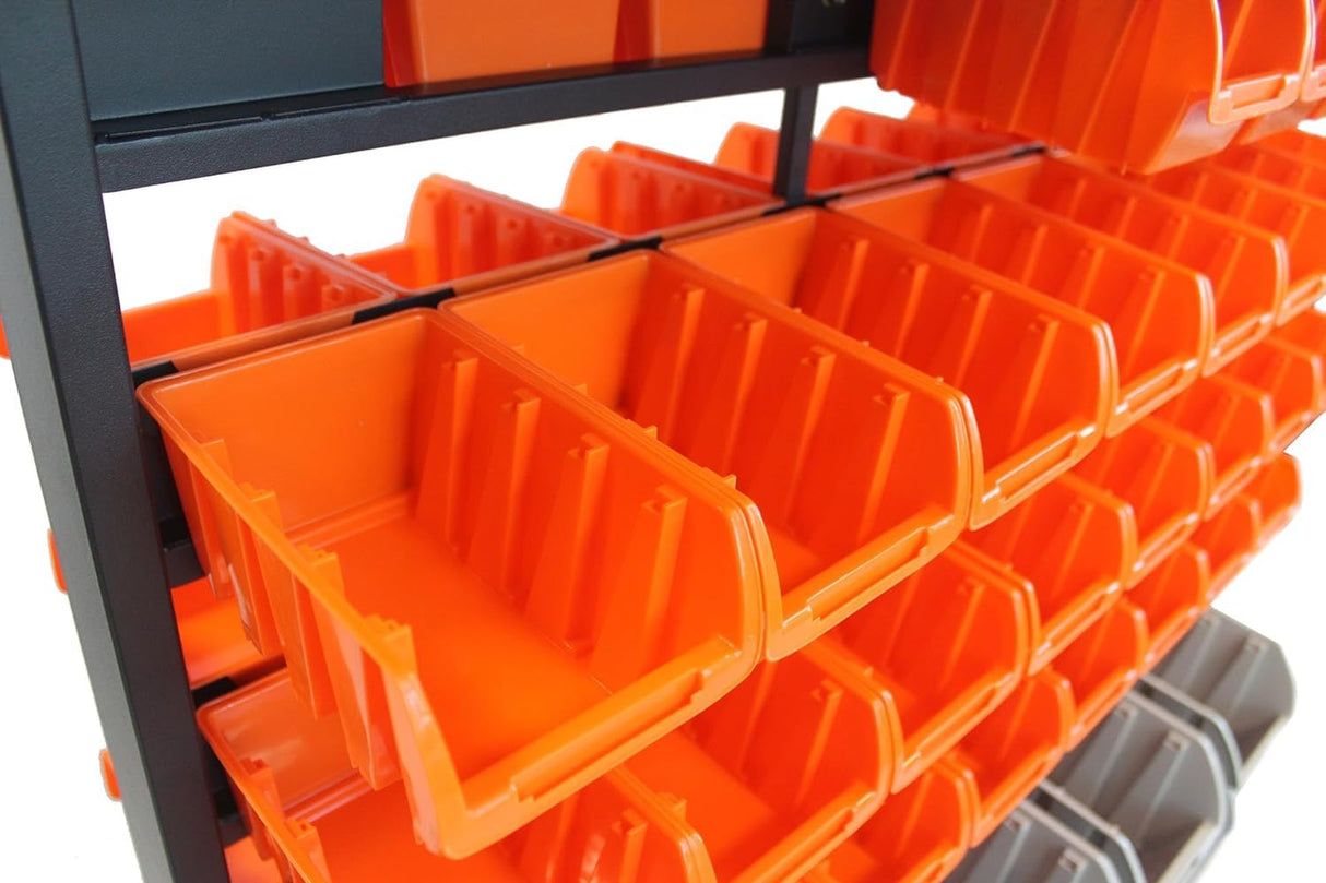 TRINITY EcoStorage 6-Tier Dual-Sided Rolling Bin Rack, 330 Pound Capacity, Includes 94 Organizer Bins, 19.75" x 35.5" x 48.5", Black TRINITY