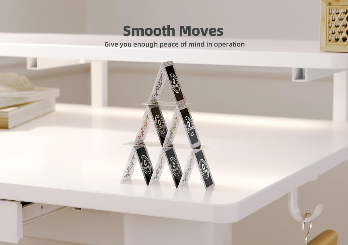 Claiks 63" L Shaped Standing Desk with Drawers and LED Lights, Height Adjustable Electric Corner Standing Desk with Monitor Stand & Power Outlet, 4 Memory Preset, White Claiks