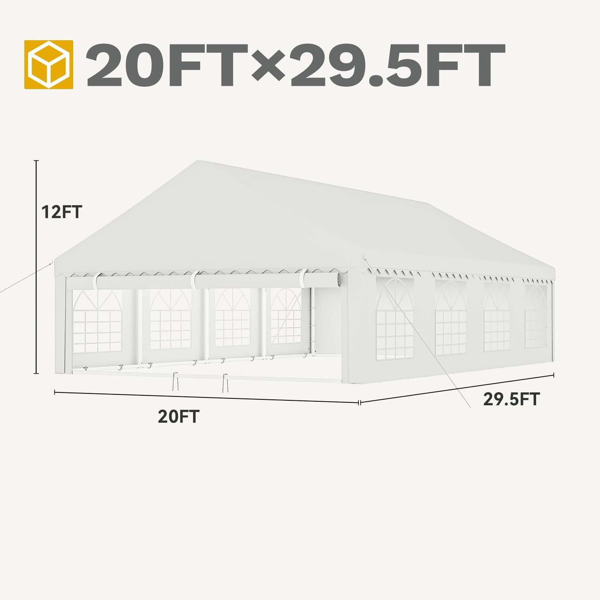 DWVO 20x30FT Heavy Duty Party PVC White Tent Wedding Event Shelters Upgraded Galvanized Ripple Canopy with Large Roof Removable Sidewalls & 3 Storage Bags 600D Oxford Commercial DWVO