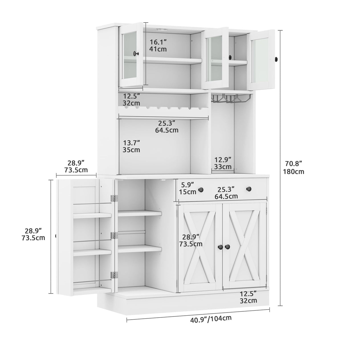 DWVO 71''H Kitchen Pantry Storage Cabinet with Power Outlet, Tall Cabinet with Doors, Shelves & Drawer, Buffet Cabinet with Goblet Holder and Wine Rack for Kitchen, Living Room (41''W, White) DWVO