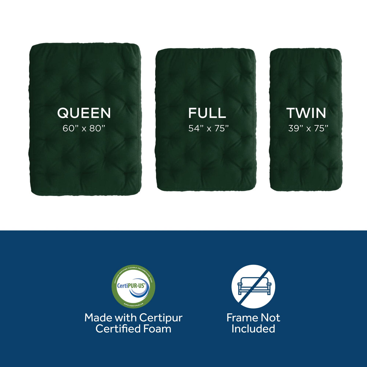 Royal Sleep Products by The Futon Factory 8 inch Foam Futon Mattress - Solid Hunter Green Cover - Full Size - CertiPUR Certified Foams - Made in USA - (Frame not Included) Royal Sleep Products