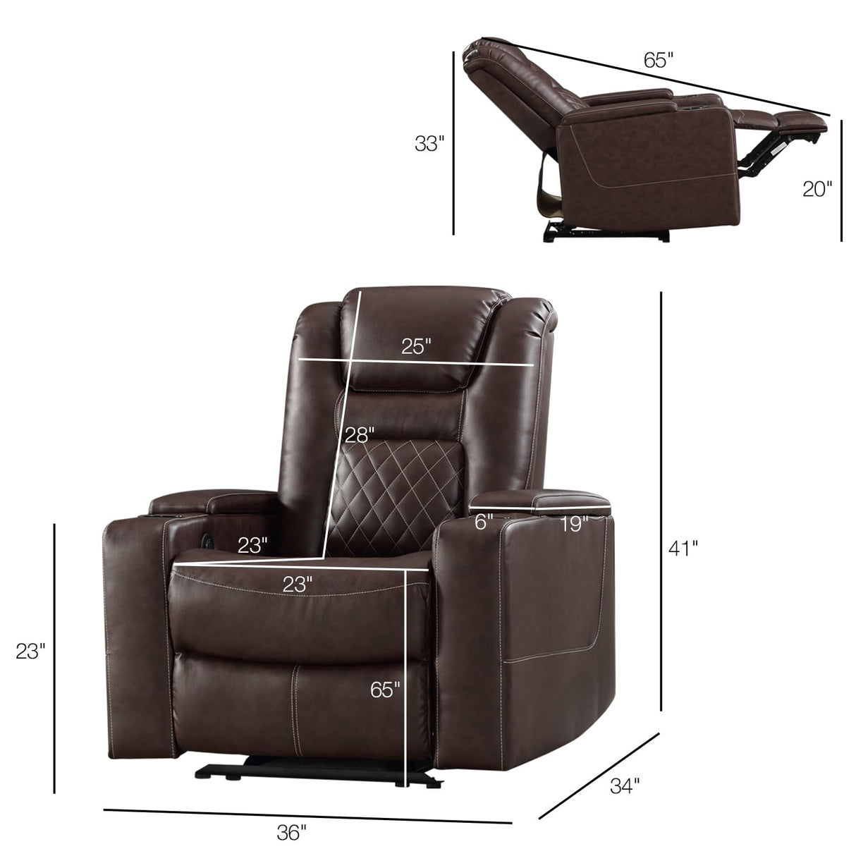CANMOV Electric Power Recliner Chair with USB Ports and Cup Holders, Breathable Leather Home Theater Seating with Hidden Arm Storage (Red Brown) CANMOV
