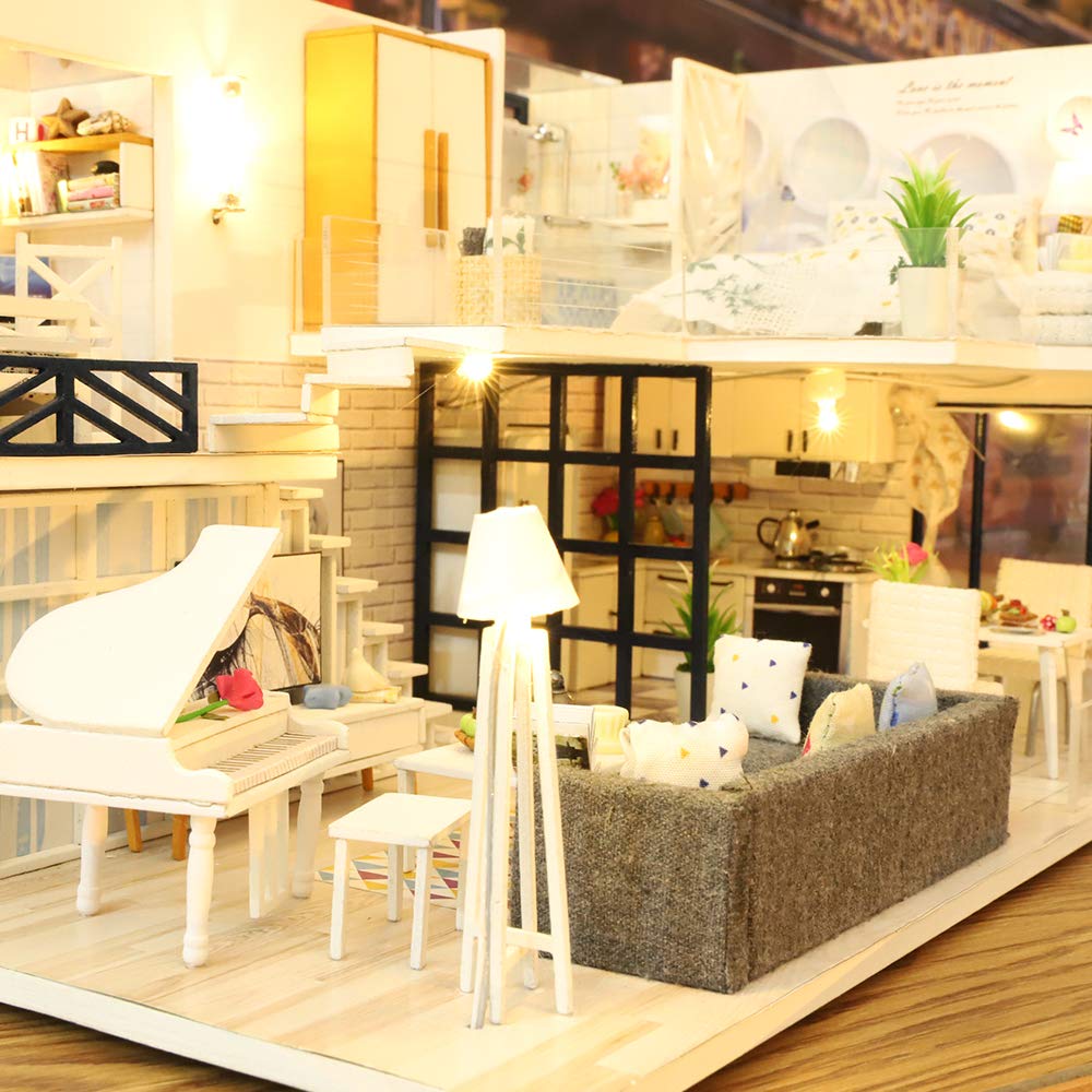 GuDoQi DIY Miniature Dollhouse Kit with Furniture, Tiny House kit 1:24 Scale, Need to Assemble Around 30 Hours, Great Handmade Crafts Gift for Birthday, Christmas, Life House(No Dust Cover) GuDoQi