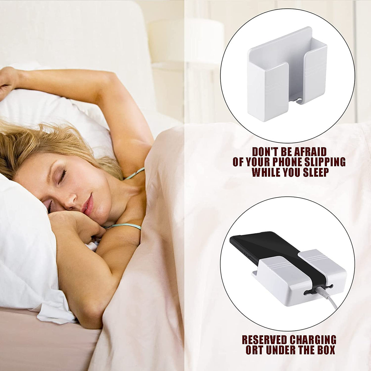 CEI&BPY 2Pcs Phone Holder Wall Mounted, Phone Stand with Self Adhesive. Phone Holder for Shower/Charging.Compatible with iPhone and Android (2Pcs-White) CEI&BPY