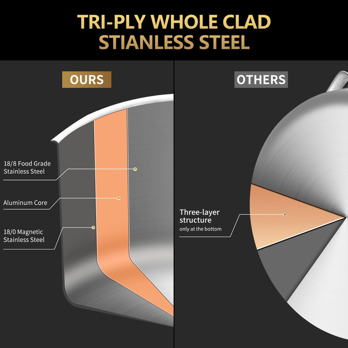 LOLYKITCH Tri-ply Stainless Steel 5 QT Stock Pot with Steamer,Induction Cooking Pot,Pots and Pans,Heavy Duty,Dishwasher and Oven Safe. LOLYKITCH