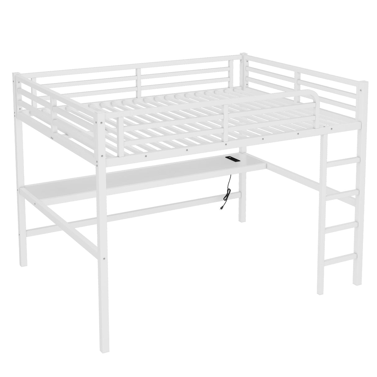 Harper & Bright Designs Queen Loft Bed with Desk, Metal Loft Bed with LED Lighted and Power Outlet, Queen Size Loft Beds with Desk for Teens, Adults, Kids, Noise Reduced Structure,White Harper & Bright Designs
