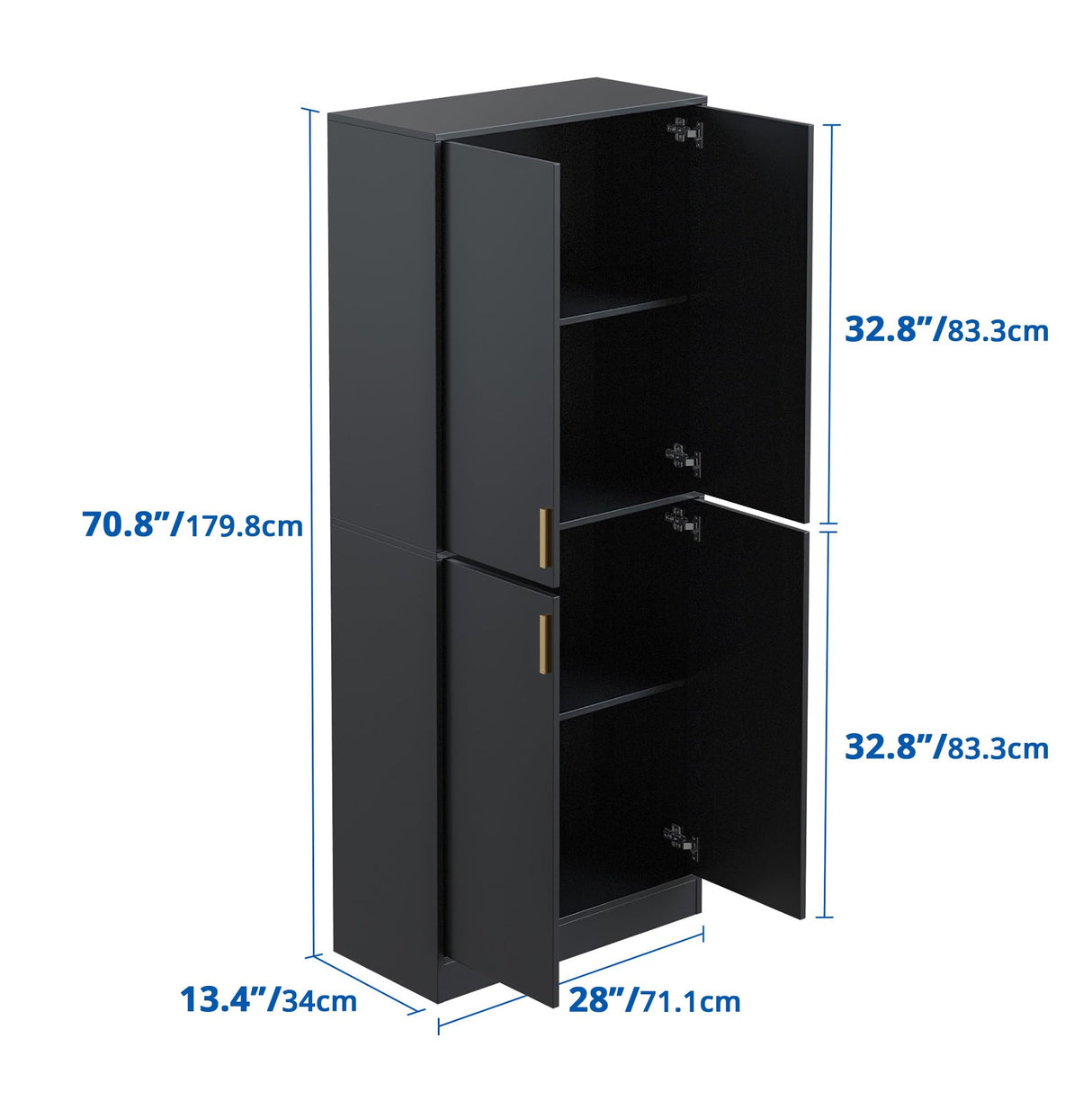 Cozy Castle 71" Tall Black Kitchen Pantry Cabinet with Adjustable Shelves and Doors Cozy Castle