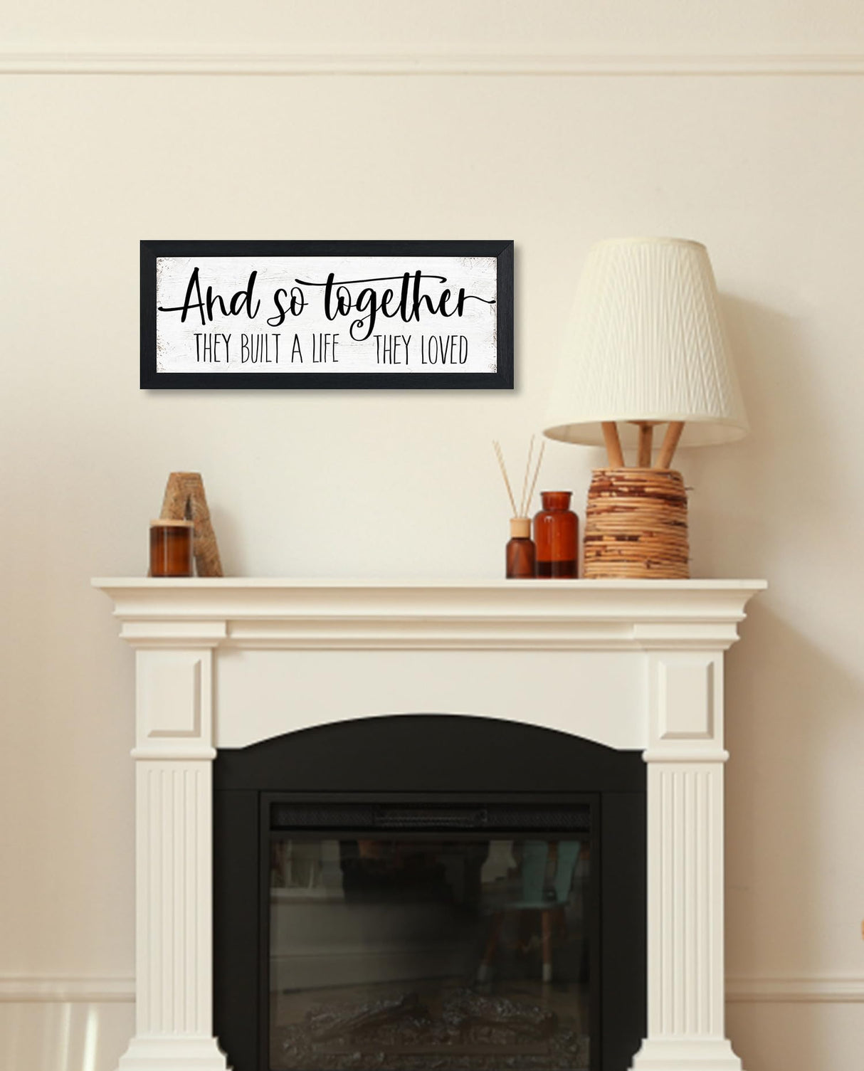 And So Together They Built a Life They Loved Sign Wall Decor: Rustic Farmhouse Wall Decor Above Bed for Bedroom Aesthetic Inspirational Quotes Family Signs Framed Master Bedroom Signs 6" x 14.5" HLJ ART