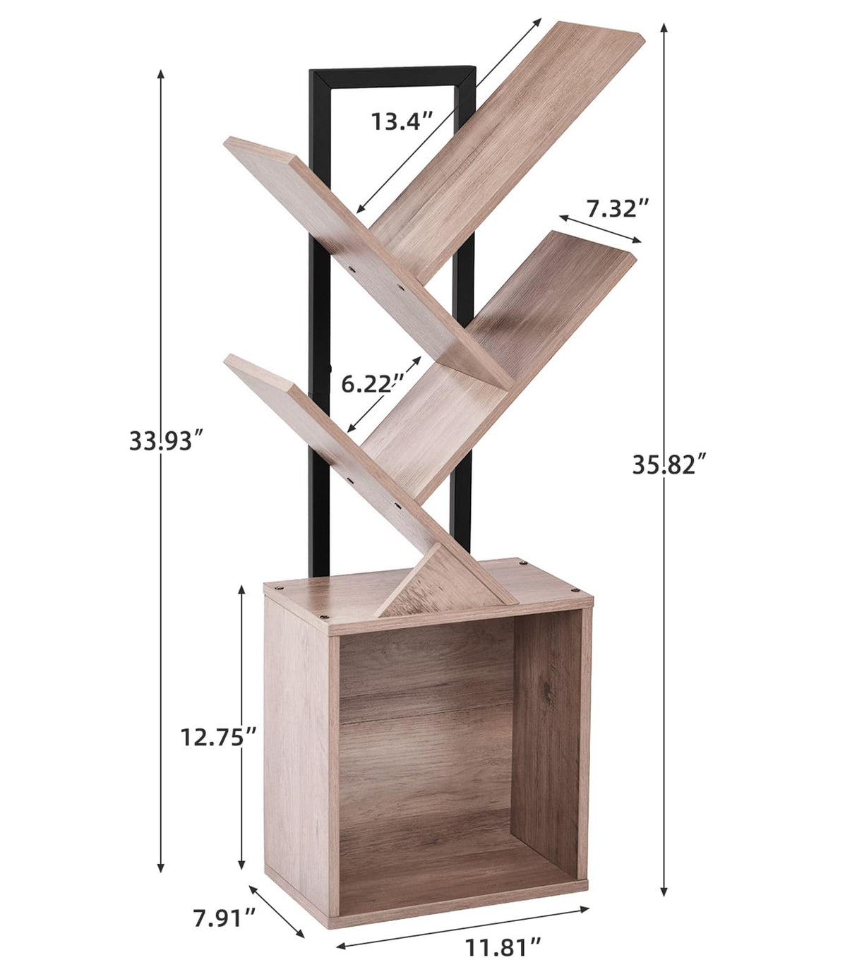 YSVCO 4 Tier Book Tree Bookshelf, Wooden Small Book Shelf with Storage Cabinet, Modern Freestanding Bookcase, Floor Standing Display Organizer for Small Spaces, Living Rooms, Home Offices, Gray BS34GB YSVCO