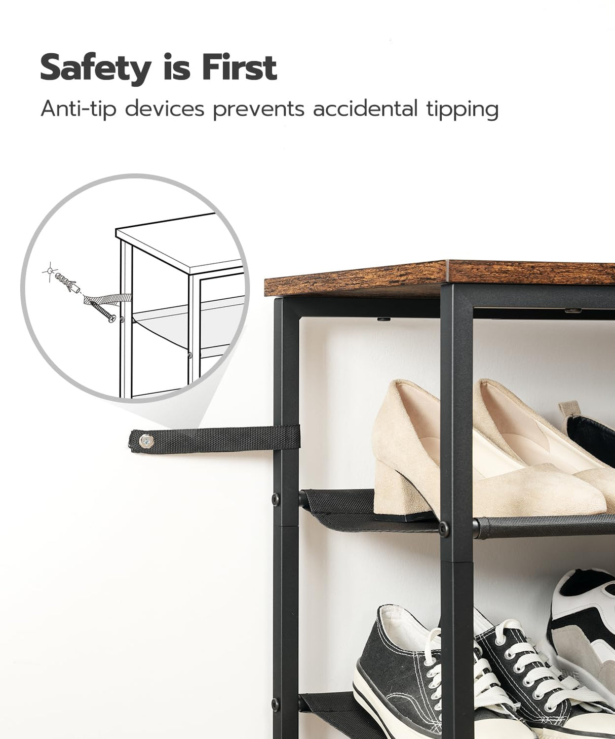 HOOBRO Shoe Rack, 5 Tier Shoe Storage Organizer with 4 Oxford Fabric Shelves and Top Panel, Holds 16-20 Pairs of Shoes, for Entryway and Closet, Industrial, Rustic Brown BF50XJ01 HOOBRO