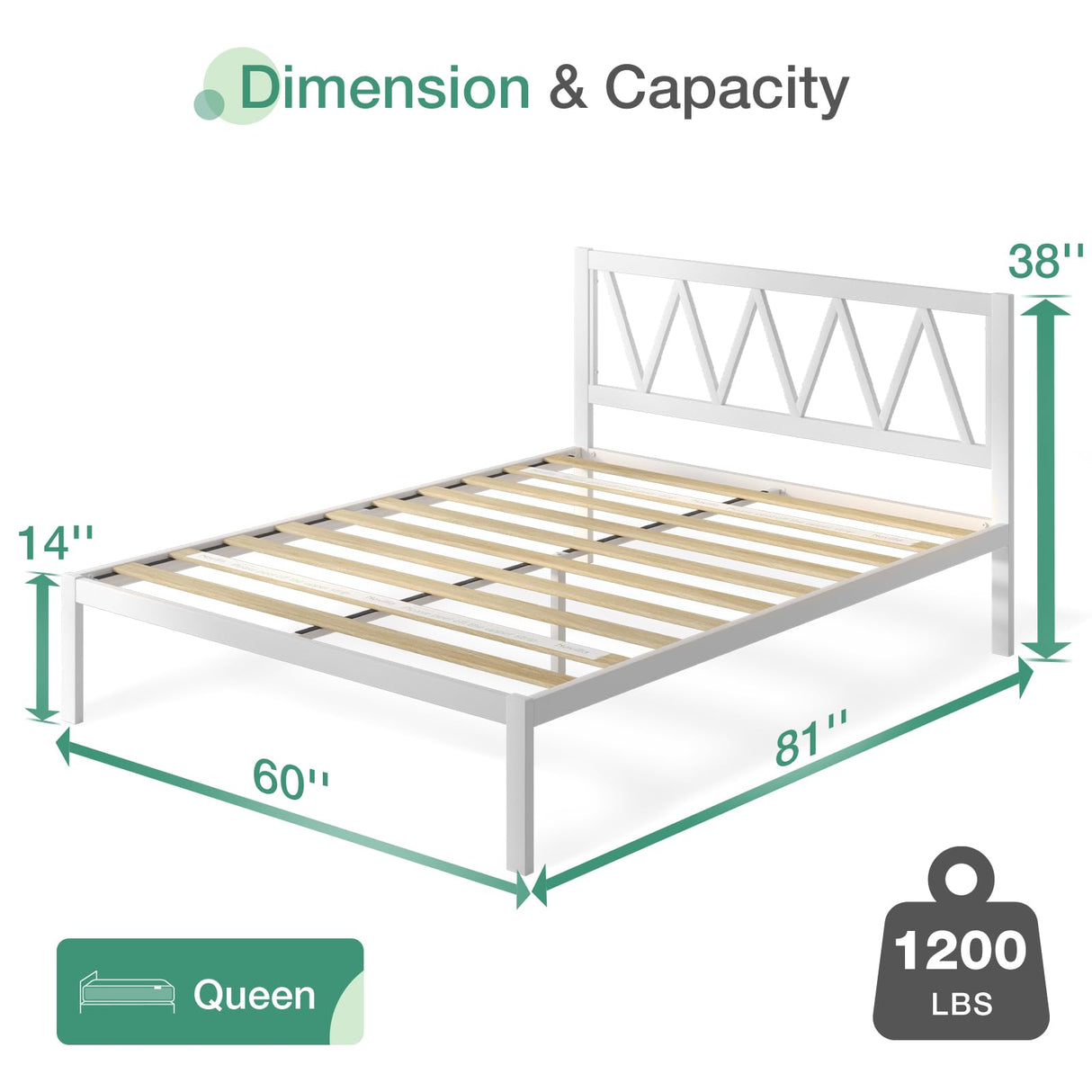 Novilla Heavy-Duty Queen Bed Frame with Headboard and Wooden Slat Support, Easy Assembly in White Novilla