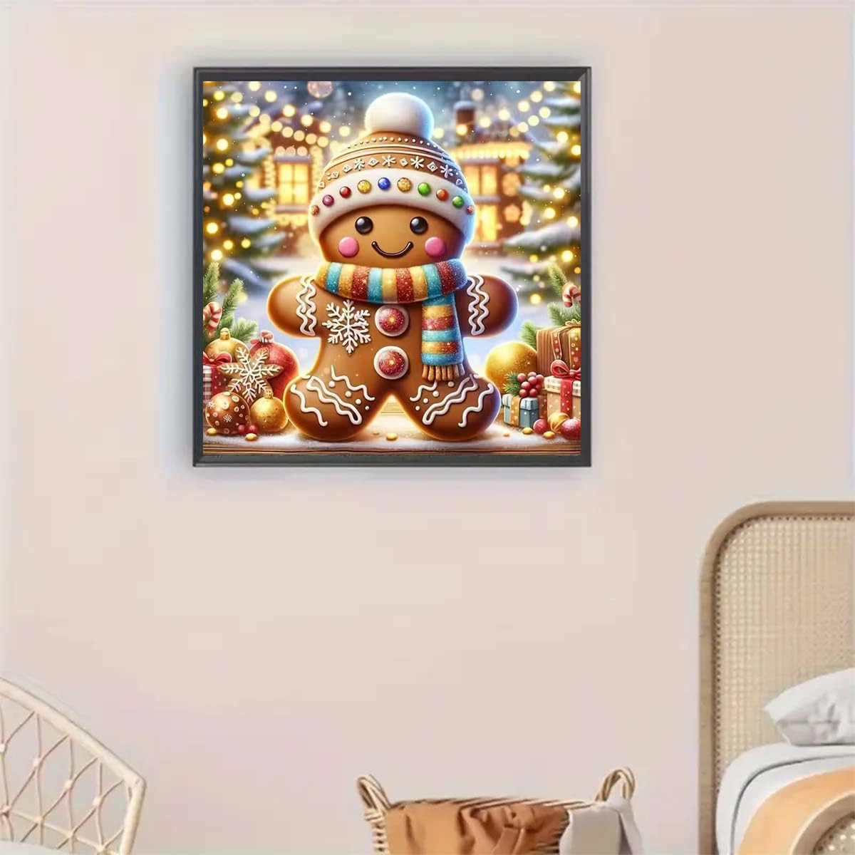 Winter Diamond Painting Kits for Adults,5D Diamond Art Painting Kits for Christmas Gingerbread Man, DIY Full Round Drill Diamond Diamonds Gem Art and Crafts Home Decor 13.8 x 13.8Inch GEMFAMILY