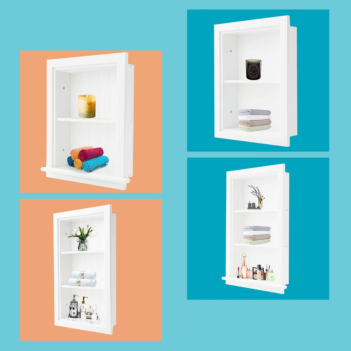 Potter-Island Concealed Medicine Cabinet 14×24 Recessed, Picture Frame Medicine Cabinet, Farmhouse White Wood Frame, 3 Shelves, 100% Handmade, Fully Assembled Wall Niche Insert(Moonlighter) Potter-Island