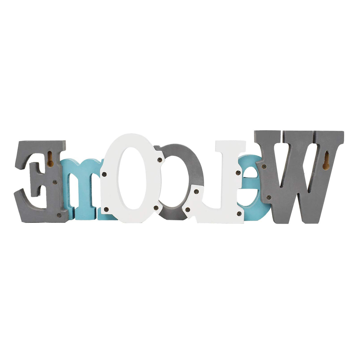 Rustic Wooden Teal Home Sign Decorative Cutout Letters Freestanding Block Word Sign Hanging Ornament Table Shelf Decor (Welcome) E-view