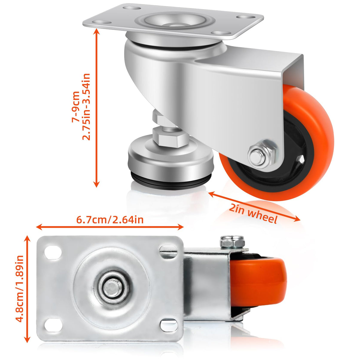 W B D WEIBIDA 2” Leveling Plate Casters Wheels, Workbench Casters Set of 4, Retractable Casters with Adjustable Leveling Feet 1100 LBS, Heavy Duty Casters Wheels for Workbench, Equipment, Machine W B D WEIBIDA