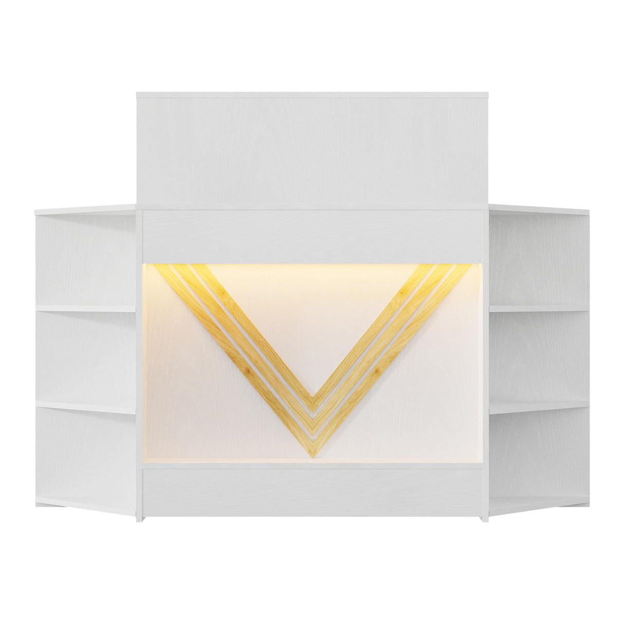 VOWNER 39.3" H Modern Reception Desk with LED Lighting, Office Counter with Display Cabinet, Secretary Desk with Power Outlets – Front Desk for Salon, Lobby (55.1" W x 21.2" D x 39.3" H) (White) VOWNER