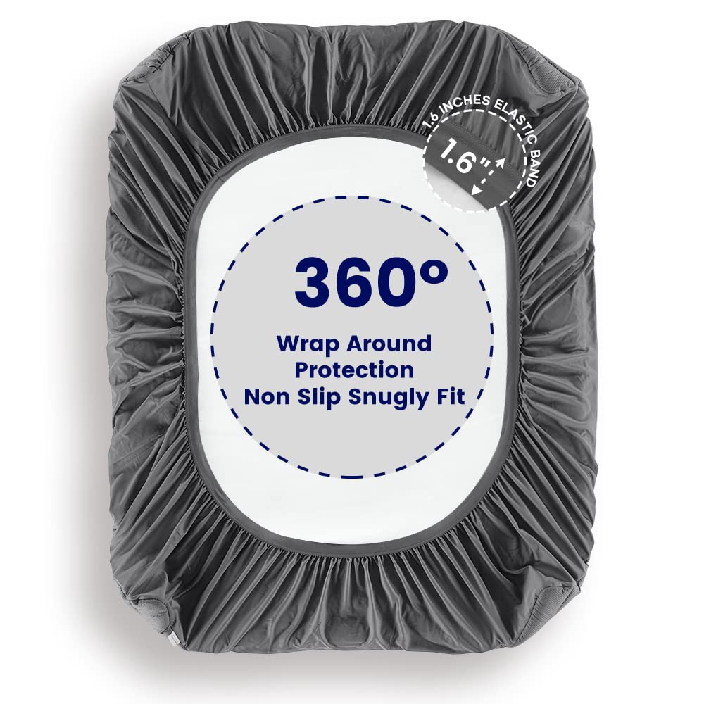 SLEEP ZONE Grey Waterproof Mattress Pad Full Size, Premium Soft Embossed Mattress Topper, Quilted Fitted Mattress Protector Cover with Elastic Deep Pocket (Grey, Full) SLEEP ZONE