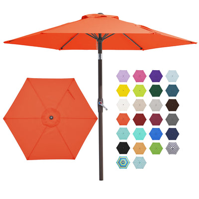 JEAREY 7.5FT Patio Umbrella Market Table Umbrella with 6 Sturdy Ribs, Push Button Tilt/Crank Outdoor Umbrella for Garden, Deck, Backyard, Pool and Beach,Orange