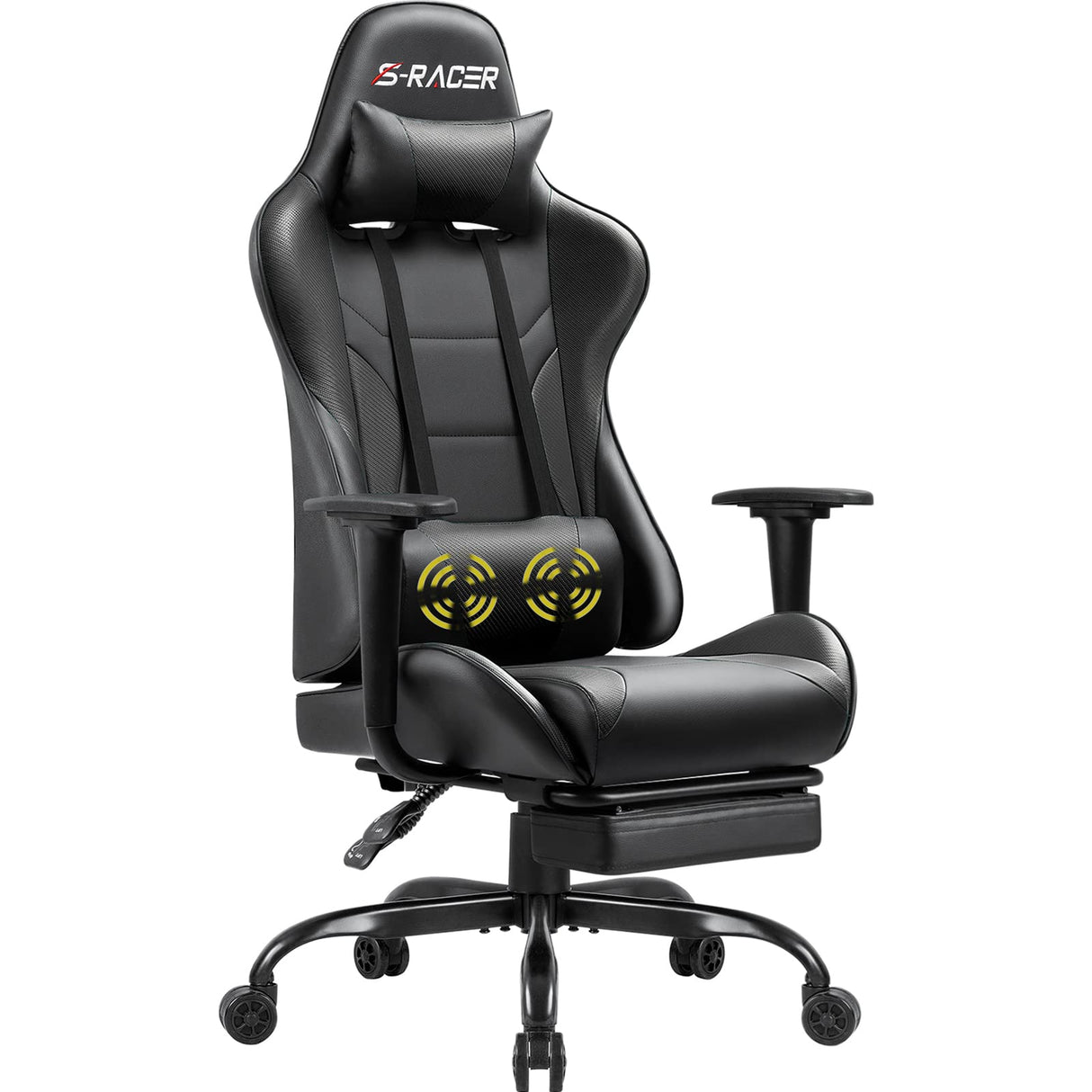 Homall Gaming Chair Massage Computer Office Chair Ergonomic Desk Chair with Footrest Racing Executive Swivel Chair Adjustable Rolling Task Chair (Black) Homall