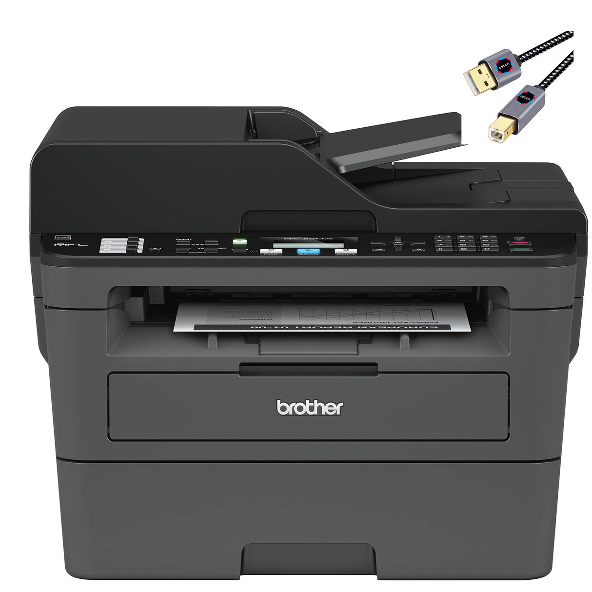 Brother Premium L-2690DW Series Compact Monochrome All-in-One Laser Printer I Print Copy Scan Fax I Wirless I Mobile Printing I Auto 2-Sided Printing I ADF I 26 ppm I ADF + Printer Cable Brother
