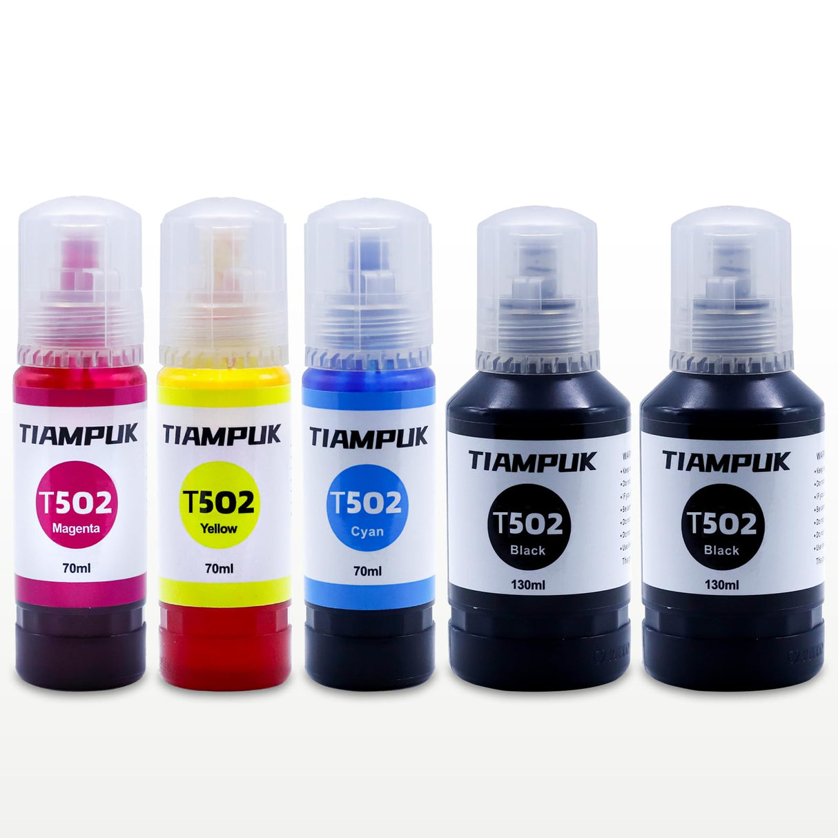 Tiampuk 5 Pack T502 502 Ink Refill Bottles for Ecotank ET-4850 ET-4760 ET2750 ET-3760 ST-4000 ET-15000 ET-2850 ST-2000 ET-3710 ET-3850 ET-3750 ET-3830 ET4750 ET3700 ST3000 ET2700 ET2760 Printer Tiampuk