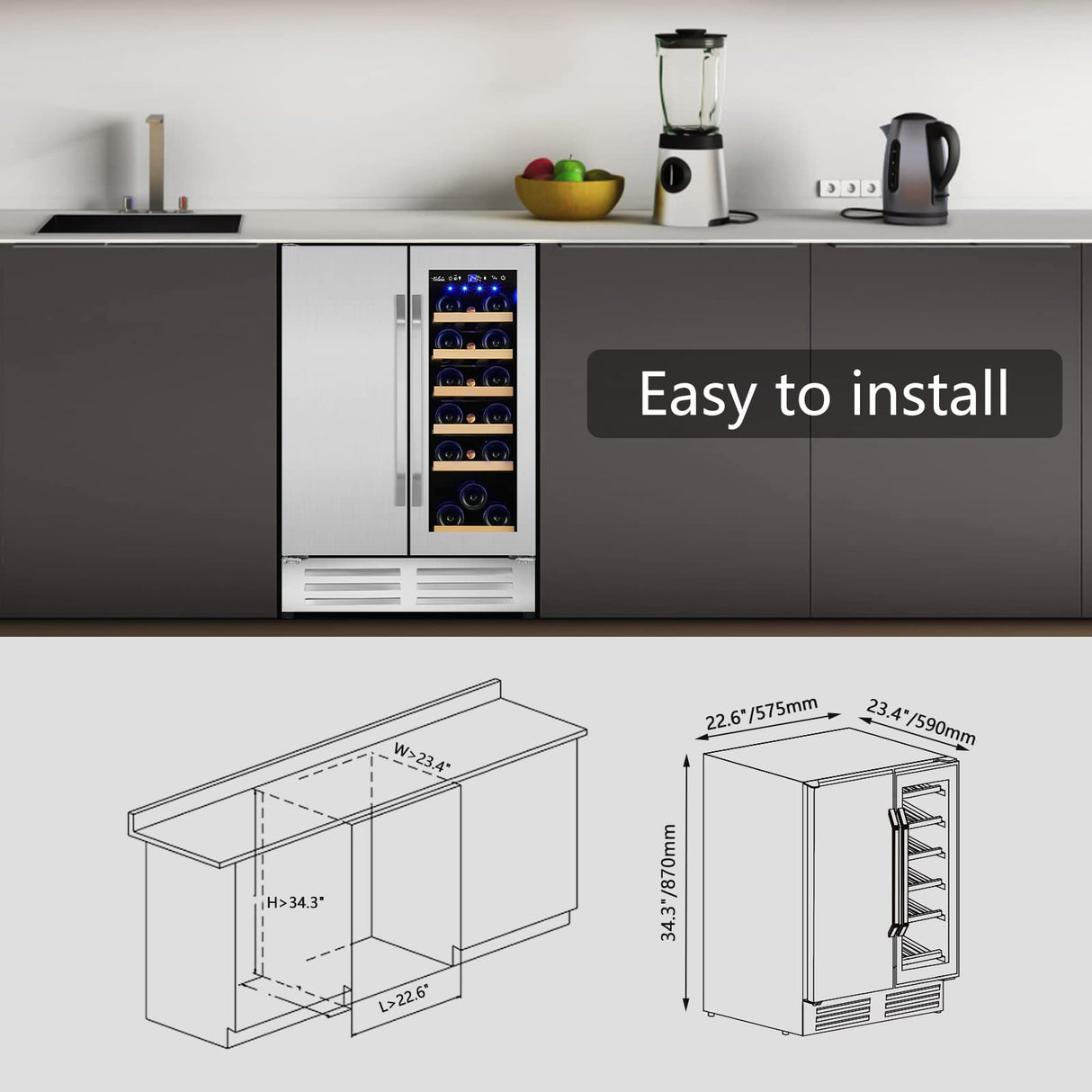 Velieta Outdoor Wine and Beverage Refrigerator,24 Inch Dual Zone Wine Beverage Cooler, Built-in/Freestanding Beer and Wine Fridge with a Powerful Compressor, 20 Bottles and 88 Cans Capacity Velieta