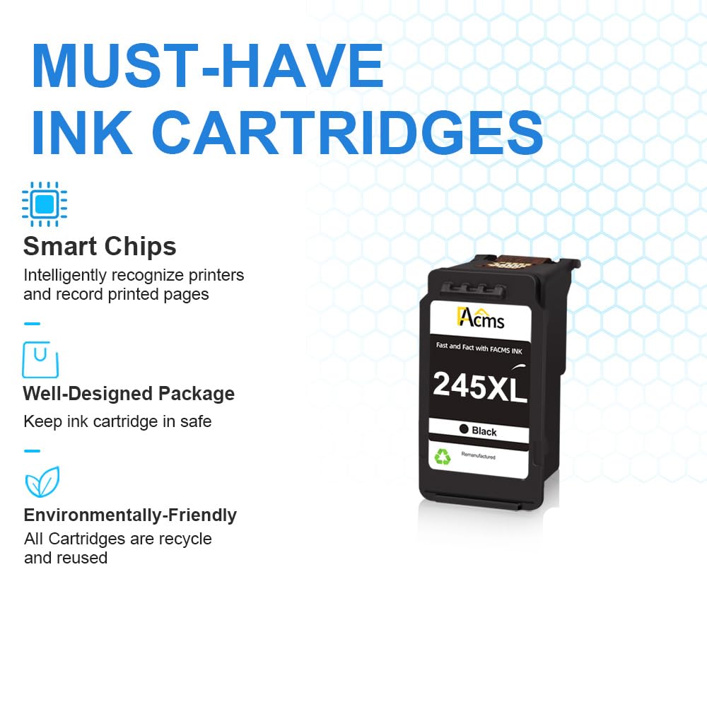 PG-245XL Black Ink Cartridge Replacement for Canon PG-245 PG-245XL 245XL Black Ink for PIXMA MX490 TR4520 TS3322 TR4522 TR4500 TS3122 TS3300 MX492 MG2522 TS3320 TS3100 Printer(1 Black) FACMS