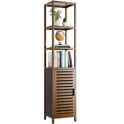 HITNET Bathroom Cabinet, Bamboo Floor Cabinet Freestanding Narrow Storage Unit with Removable Shelves, 6 Tier Tall Cabinet, Walnut