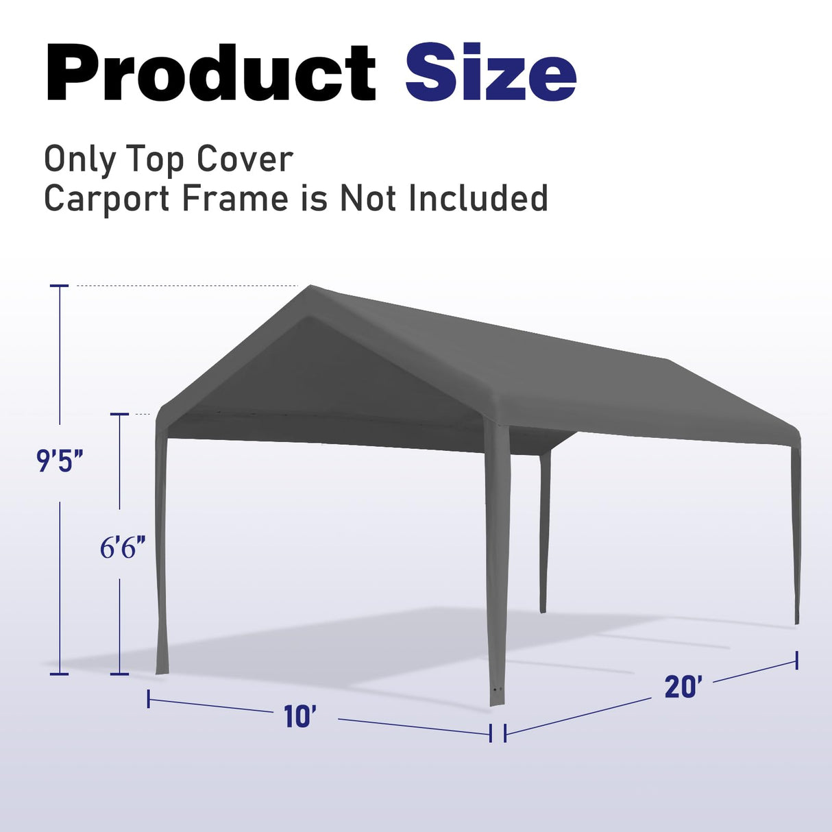 Mergrim 10' x 20' Carport Canopy Replacement Cover with Ball Bungees, 180g Heavy Duty Tarp for Most 10'x20' Carport Frame, Top Cover Only, Frame is Mergrim