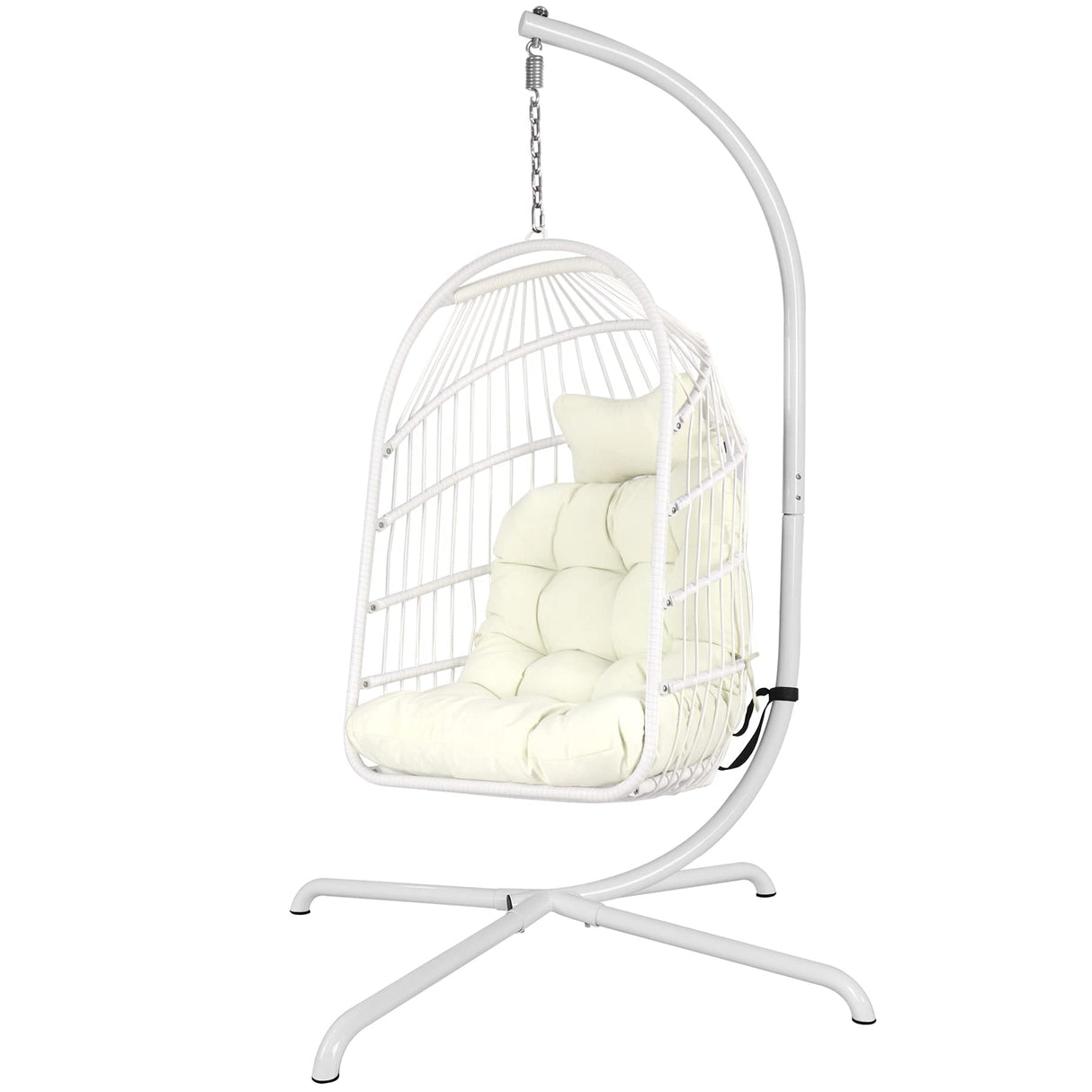 Chihee Egg Chair with Ultra Strong Stand and Cushion Foldable Wicker Rattan Hanging Chair Swing Chair Indoor Outdoor Patio Lounging Chair Hammock Chair 330 lbs Capacity Balcony Porch Bedroom Garden Chihee