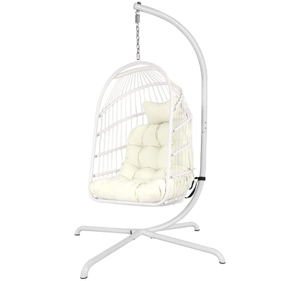 Chihee Egg Chair with Ultra Strong Stand and Cushion Foldable Wicker Rattan Hanging Chair Swing Chair Indoor Outdoor Patio Lounging Chair Hammock Chair 330 lbs Capacity Balcony Porch Bedroom Garden