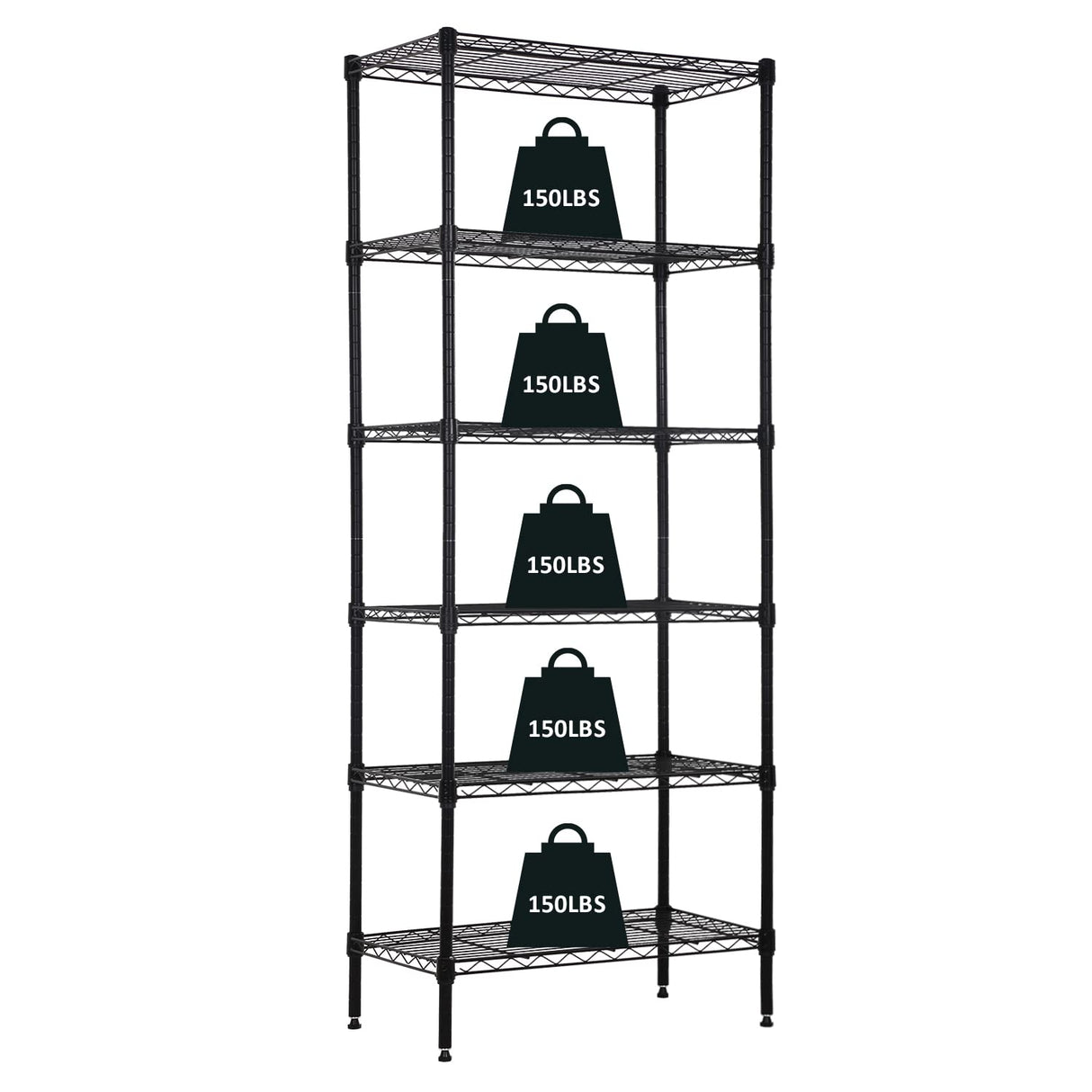 NChanmar 6-Tier Wire Shelving Unit Storage Shelves Metal Shelves 60"x23"x13" Heavy Duty Metal Storage Rack Wire Rack NSF Height Adjustable for Home Kitchen Bathroom Garage Shelving(Black) NChanmar
