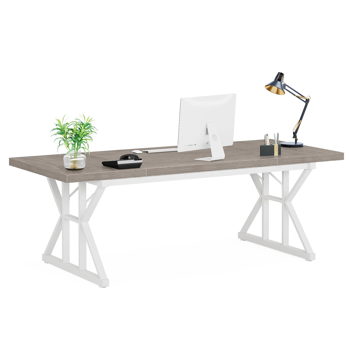 Tribesigns 70.8-Inch Executive Desk, Large Computer Office Desk Workstation, Modern Simple Style Laptop Desk Study Writing Table Business Furniture for Home Office (Grey/White, 70.8 Inch) Tribesigns