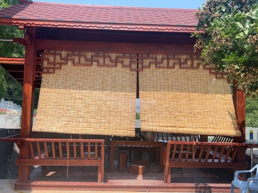 Outdoor Home Matchstick Blinds Cordless Bamboo Shades for Patio Roll Up Waterproof Bamboo Window Blinds Privacy Screen Reed Curtains 20x64in 36x72in 28x48in 72x72in (Size : 22 in Wide x 48 in High) VELLOW