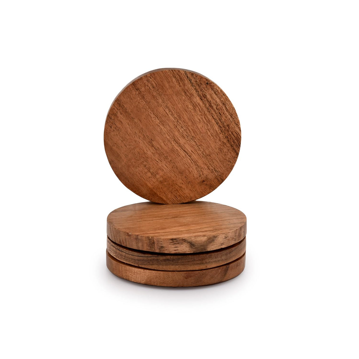 Samhita Acacia Wood Round Coasters Protection Tabletop,Countertop and Surfaces from Water Marks or Damage | Home & Office Decor | Housewarming Gift (Set of 4) (4" x 4" X 0.5") Samhita