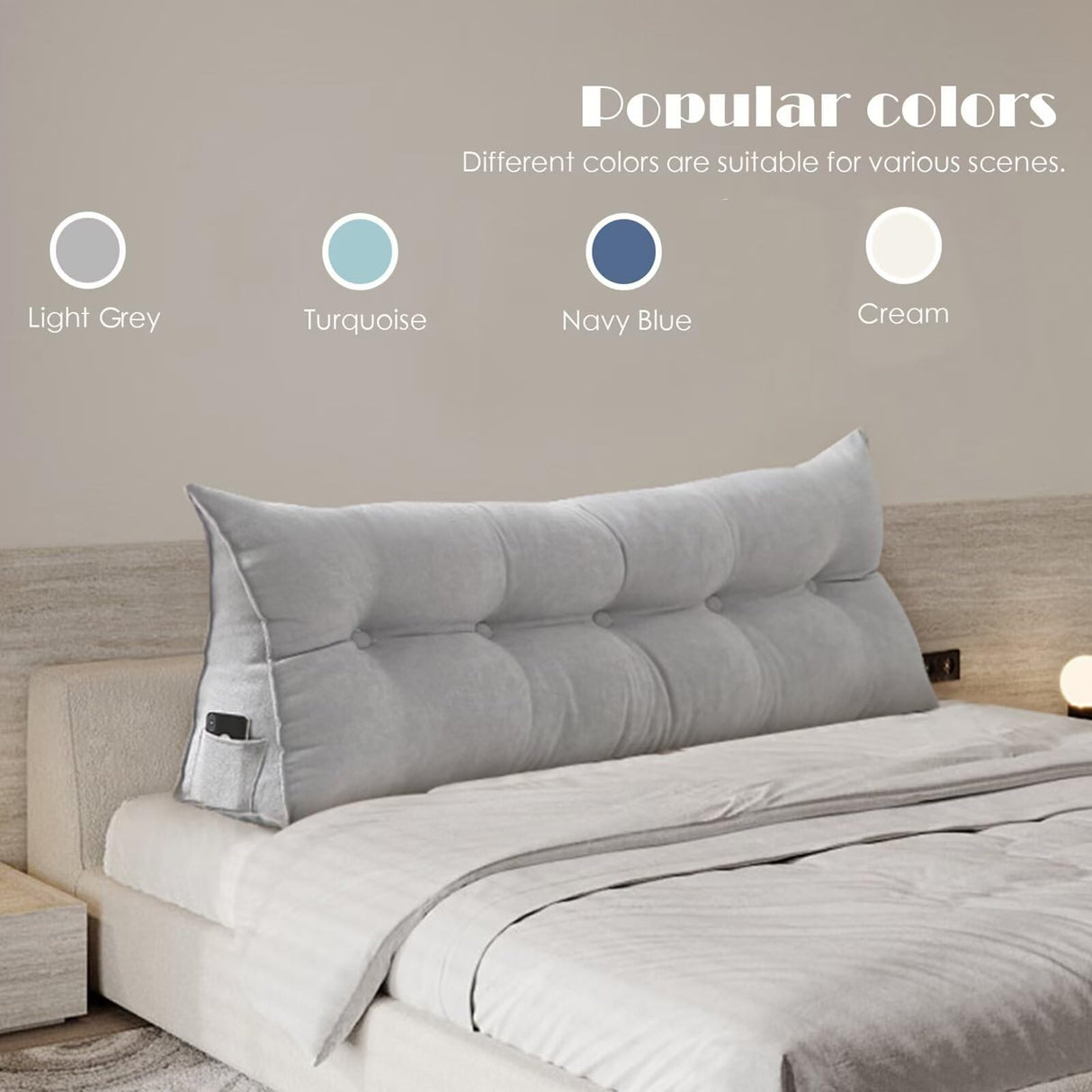 Triangular Wedge Headboard Pillow Twin Dorm for Headboard Daybeds Bunk Beds Reading Bed Rest Pillows with Side Pocket Large Bolster Backrest Cushion with Detachable Cover ,Navy Blue,39*10*20in UUluhao