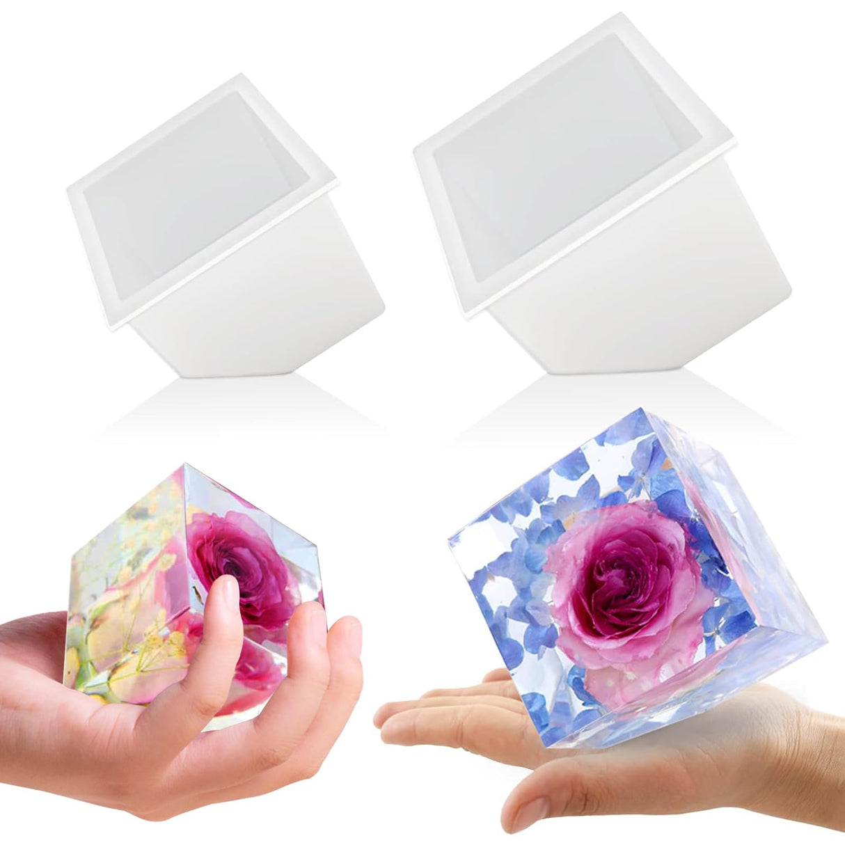 Voaesdk 2Pcs Large Bevel Cube Resin Molds,4.09'' & 3.35'' Square Silicone Resin Molds for Flowers Preservation,Irregular Cube Epoxy Resin Casting Molds for DIY Resin Art Candle Soap Making Home Decor Voaesdk