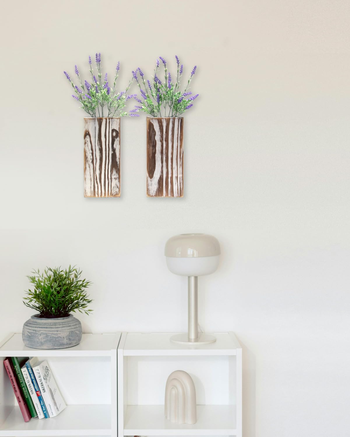 MHYGJQA Wood Wall Planter for Indoor Plants,2 Pack Handmade Torched Wood Wall Decor for Dried Flowers and Faux Greenery Plants,Modern Farmhouse Wall Vase Bathroom,Bedroom,Living Room(Weathered White) MHYGJQA