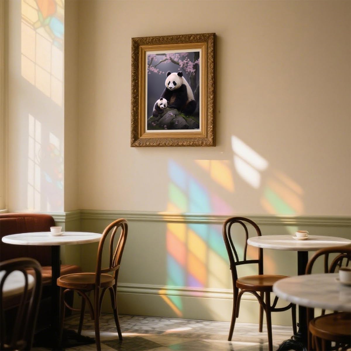 DIY Diamond Painting Kits Panda and Cub with Flowers Paint by Numbers for Adult Beginners, Full Round Panda Diamond Art Kits for Adults, for Wall Decor Club Decor Gifts 12x16 inch MOER SKY