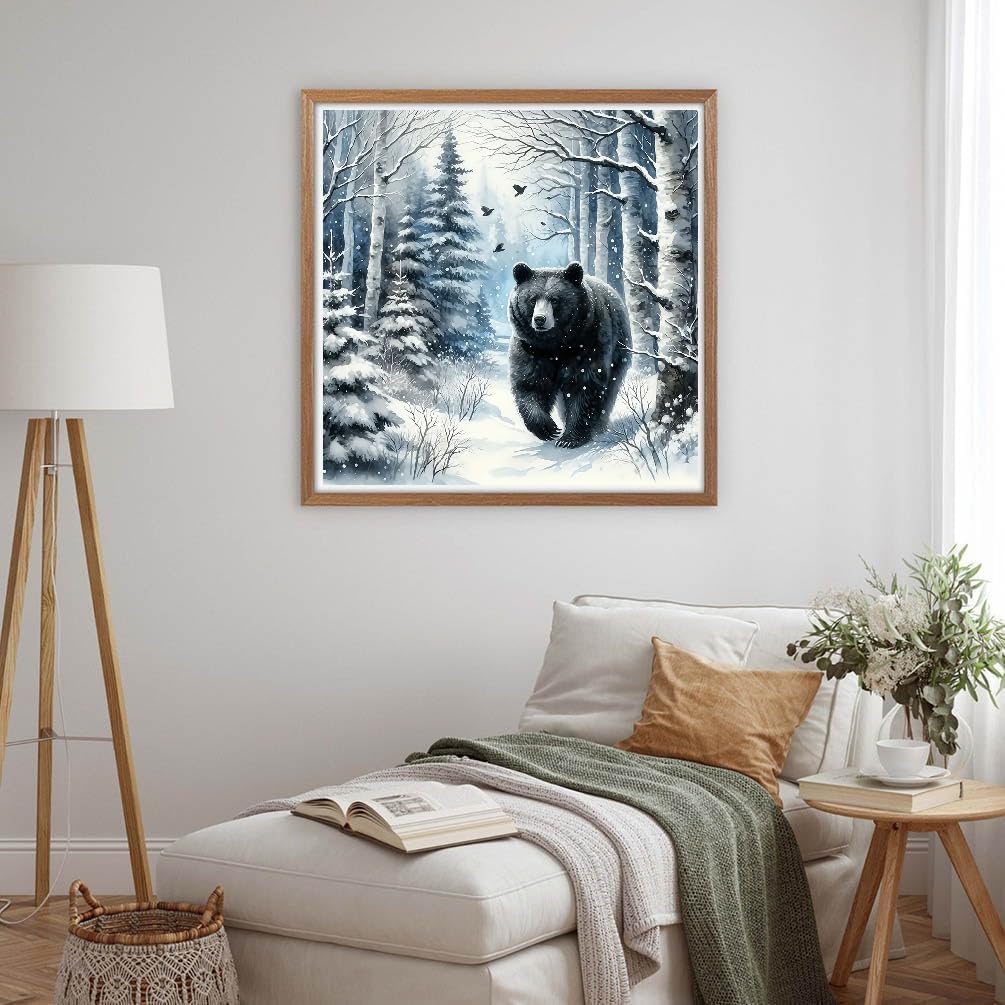 MOMDEDP Diamond Painting Kits for Adults -Forest Bear DIY 5D Diamond Art Kits Full Drill Winter Diamond Dots Paintings with Diamonds Gem Art and Crafts for Beginners Home Decor 12x12inch Animal MOMDEDP