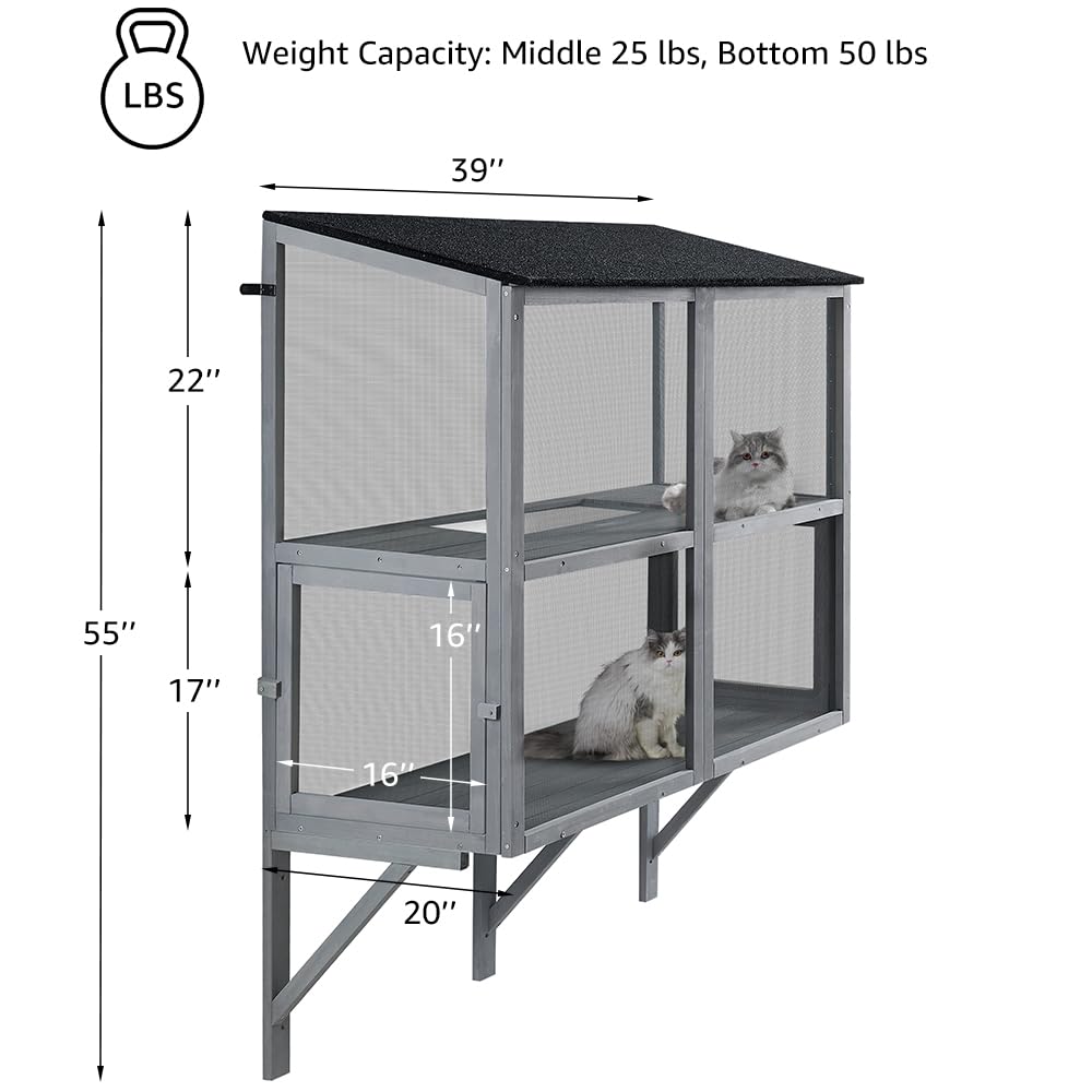 beeNbkks 2 Tiers Bug Proof Cat Catio, Window Cat House with Metal Mesh, Outdoor Enclosure for Indoor Pets, Expandable Wooden Perch, Safe Comfortable Haven for Pets, Keep Bugs Insects Out beeNbkks