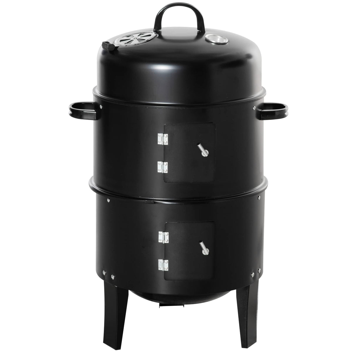 Outsunny Vertical Charcoal BBQ Smoker, 3-in-1 16" Round Charcoal Barbecue Grill with 2 Cooking Area, and Thermometer for Outdoor Camping Picnic Backyard Cooking, Black Outsunny