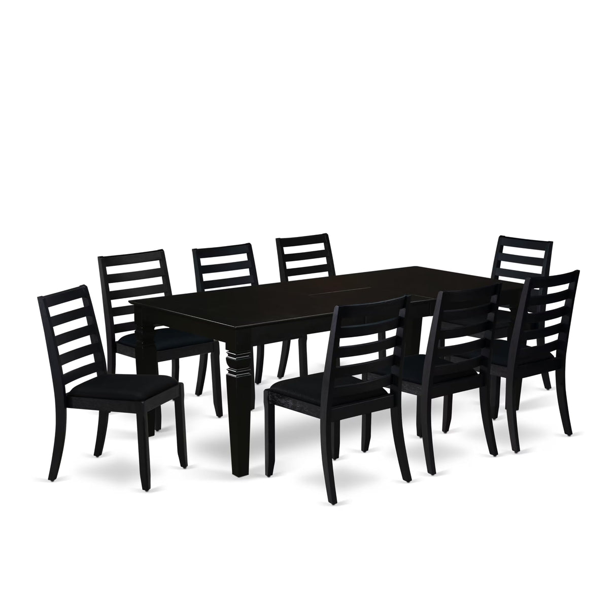 East West Furniture LGX19-BLK-24 -9 Piece Dining Set Includes a Rectangular Kitchen Table with Black Tabletop and 8 Stackable Polyester Fabric Chairs, Black East West Furniture